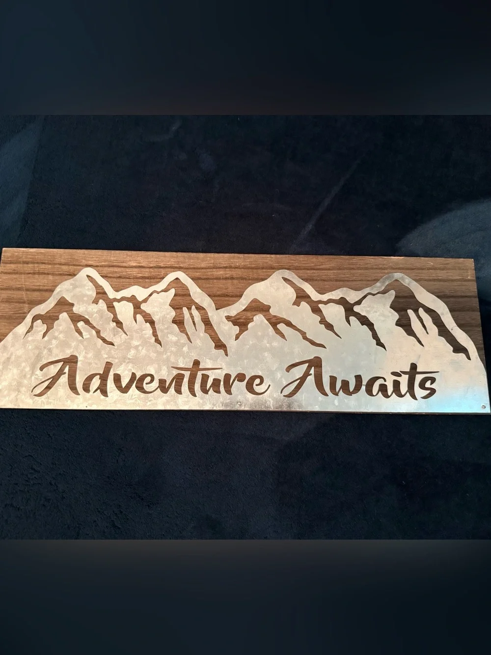 Adventure Awaits Mountain Wall Decor - Silver on Wood